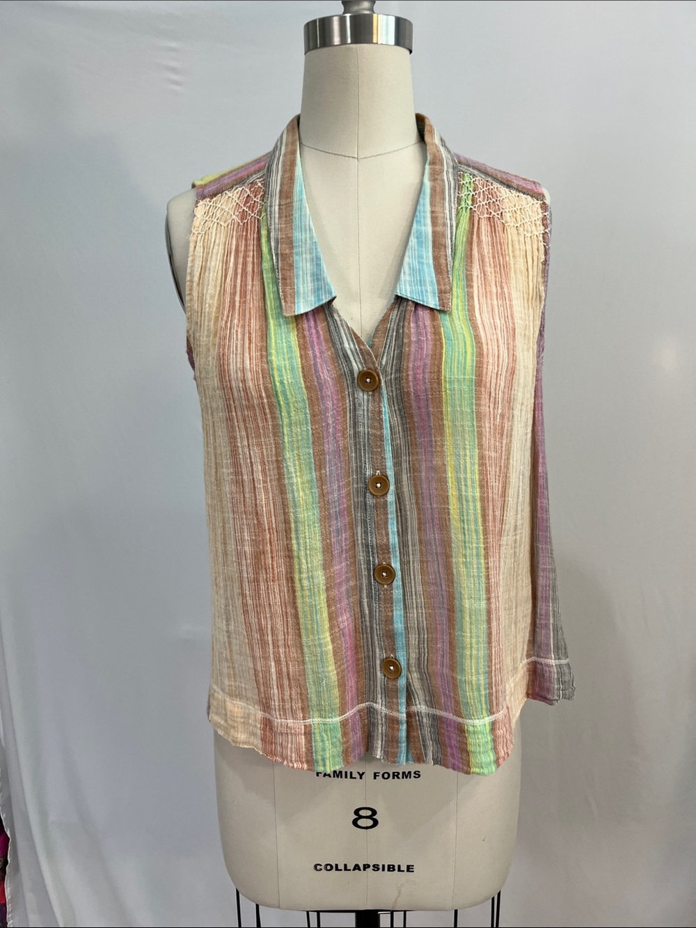 HOLDING HORSES Striped cotton gauze crop Top in Blue, Pink, Tan, Cream